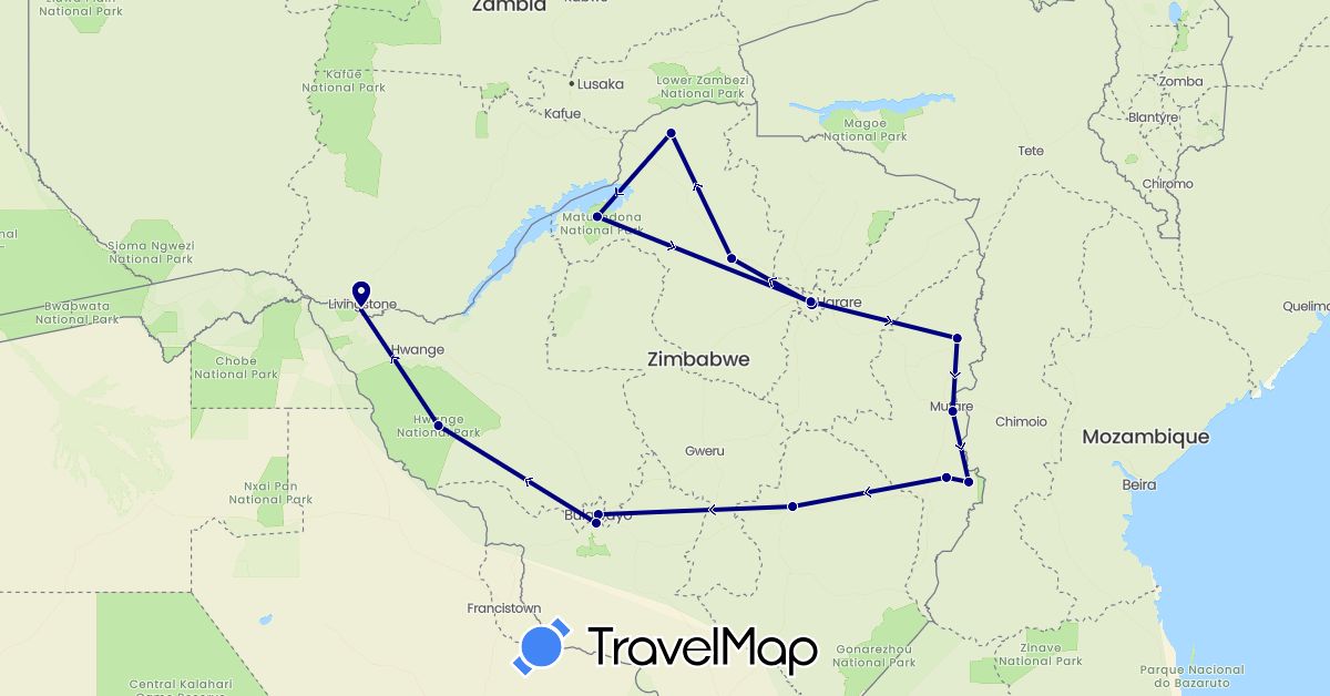 TravelMap itinerary: driving in Zimbabwe (Africa)